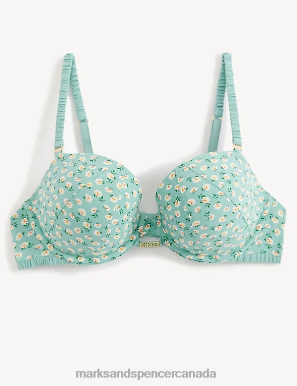 Unisex Green Mix Clothing Marks & Spencer Floral Print Wired Balcony Bra 20VTD4519 - Marks and Spencer online
