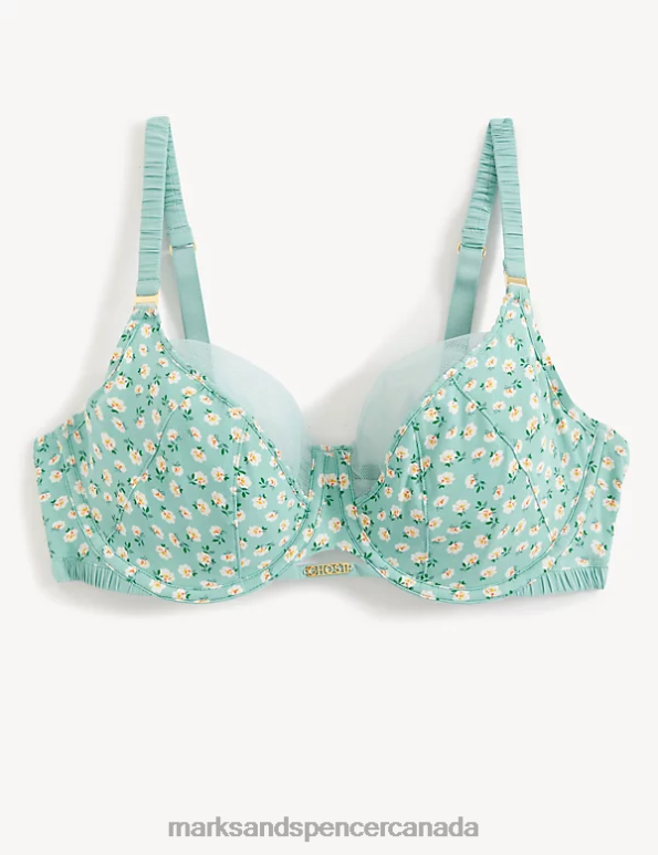 Unisex Green Mix Clothing Marks & Spencer Floral Print Wired Full Cup Bra 20VTD4359 - Marks and Spencer online