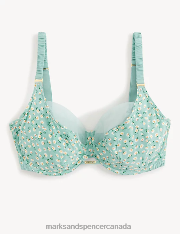 Marks and Spencer sale - Unisex Green Mix Clothing Marks & Spencer Floral Print Wired Full Cup Bra 20VTD4369
