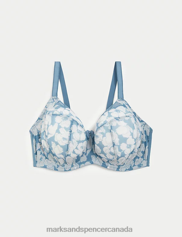 Marks and Spencer Canada - Unisex Grey Blue Clothing Marks & Spencer Printed Mesh Wired Extra Support Bra 20VTD4283