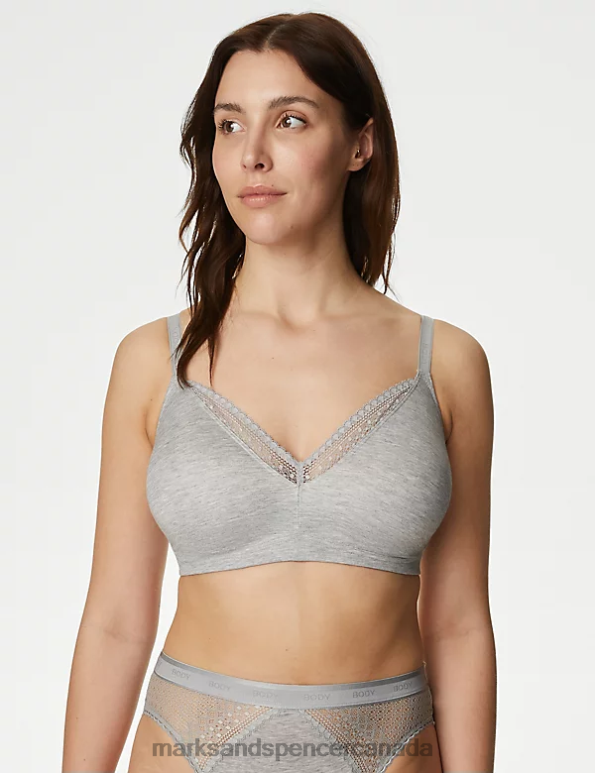 Unisex Grey Marl Clothing Marks & Spencer Cotton with Cool Comfort Bralette 20VTD3721 - Marks and Spencer outlet