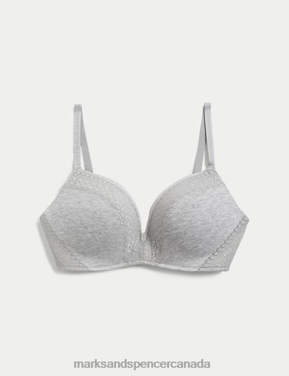 Unisex Grey Marl Clothing Marks & Spencer Cotton with Cool Comfort Non-Wired Push Up Bra 20VTD4026 - Marks and Spencer online