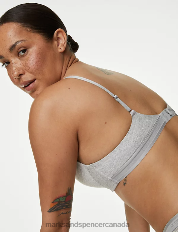Unisex Grey Marl Clothing Marks & Spencer Cotton with Cool Comfort Non-Wired Push Up Bra 20VTD4026 - Marks and Spencer online
