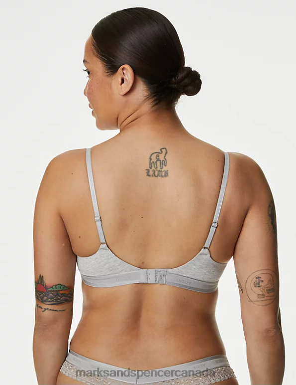 Unisex Grey Marl Clothing Marks & Spencer Cotton with Cool Comfort Non-Wired Push Up Bra 20VTD4026 - Marks and Spencer online