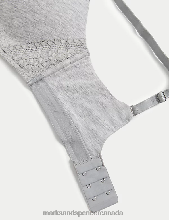 Unisex Grey Marl Clothing Marks & Spencer Cotton with Cool Comfort Non-Wired Push Up Bra 20VTD4026 - Marks and Spencer online