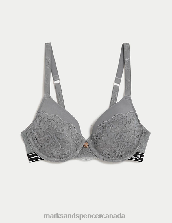 Unisex Grey Marl Clothing Marks & Spencer Ribbed & Lace Wired Full Cup Bra 20VTD3760 - Marks and Spencer outlet