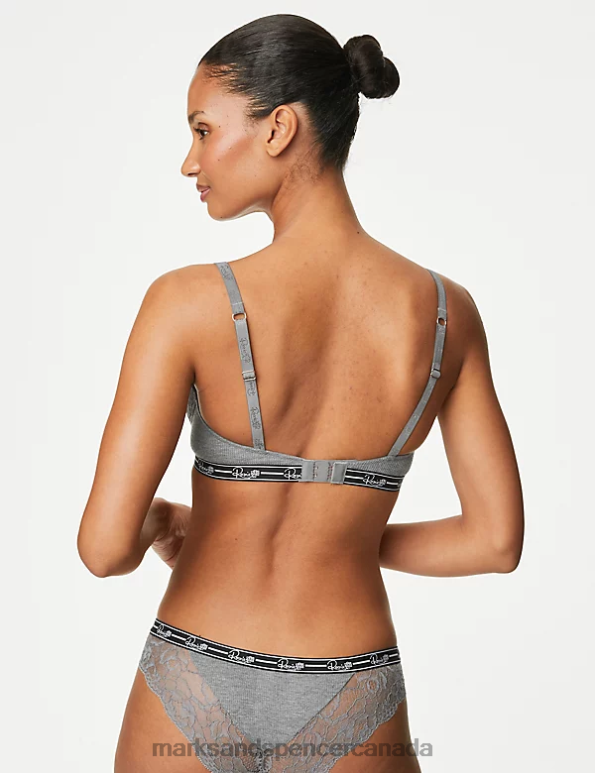 Unisex Grey Marl Clothing Marks & Spencer Ribbed & Lace Wired Full Cup Bra 20VTD3760 - Marks and Spencer outlet