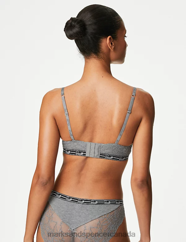 Unisex Grey Marl Clothing Marks & Spencer Ribbed Lounge Non Wired Plunge Bra 20VTD4537 - Marks and Spencer outlet