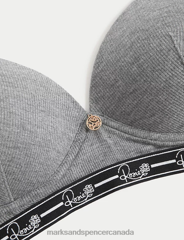 Unisex Grey Marl Clothing Marks & Spencer Ribbed Lounge Non Wired Plunge Bra 20VTD4537 - Marks and Spencer outlet