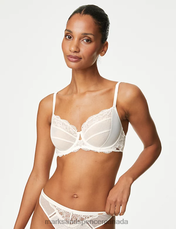 Unisex Ivory Clothing Marks & Spencer Aster Sparkle Lace Wired Balcony Bra 20VTD3829 - Marks and Spencer Canada locations