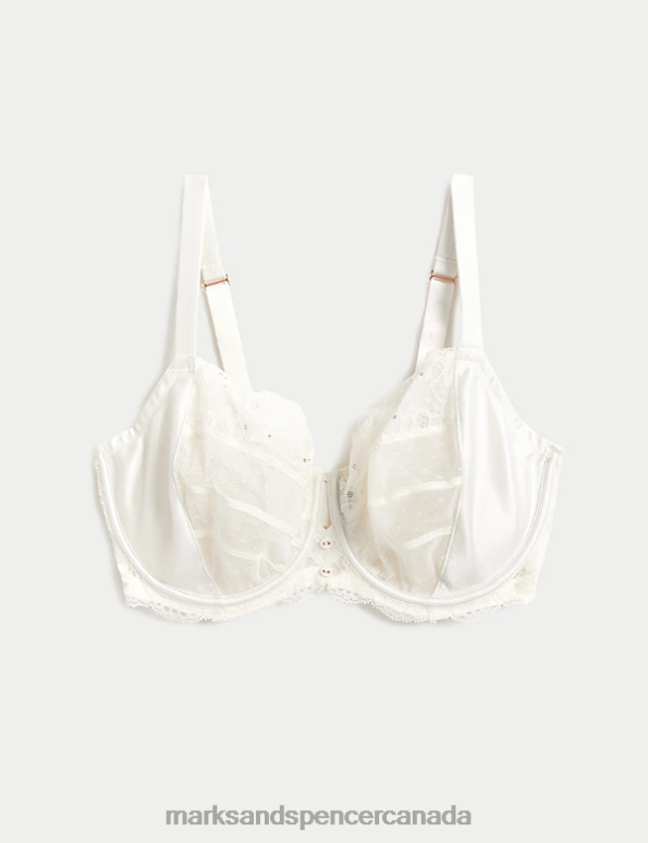 Marks and Spencer Canada - Unisex Ivory Clothing Marks & Spencer Aster Sparkle Lace Wired Balcony Bra 20VTD4310