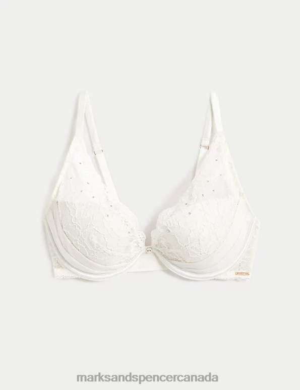 Unisex Ivory Clothing Marks & Spencer Aster Sparkle Lace Wired Plunge Bra 20VTD3836 - Marks and Spencer outlet