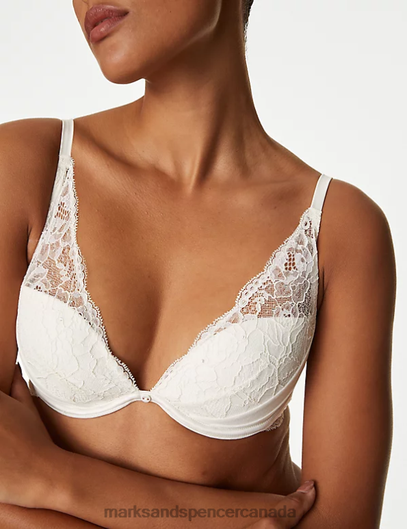 Unisex Ivory Clothing Marks & Spencer Aster Sparkle Lace Wired Plunge Bra 20VTD3836 - Marks and Spencer outlet
