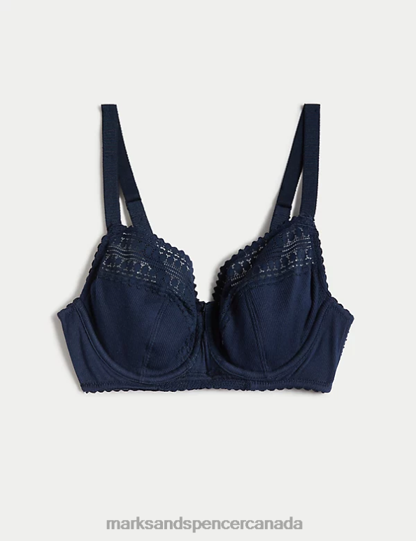 Unisex Navy Clothing Marks & Spencer Anise Lace Wired Balcony Bra 20VTD4266 - Marks and Spencer online