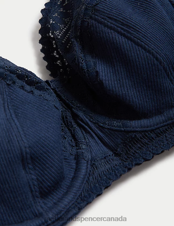 Unisex Navy Clothing Marks & Spencer Anise Lace Wired Balcony Bra 20VTD4266 - Marks and Spencer online