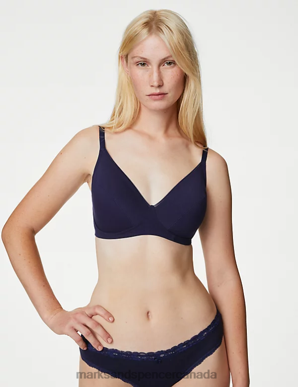 Unisex Navy Mix Clothing Marks & Spencer 3pk Cotton Non Wired Full Cup Bras 20VTD3918 - Marks and Spencer outlet