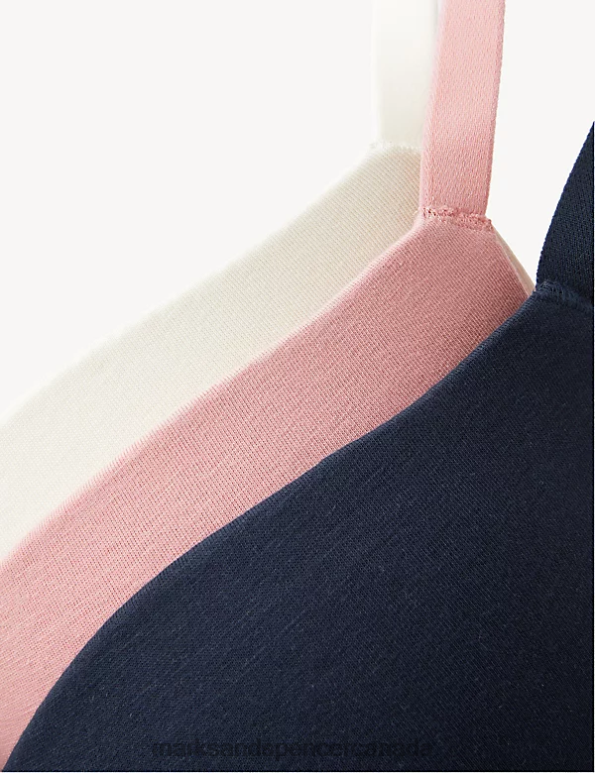 Unisex Navy Mix Clothing Marks & Spencer 3pk Cotton Wired Push-Up Bras 20VTD3741 - Marks and Spencer Canada locations