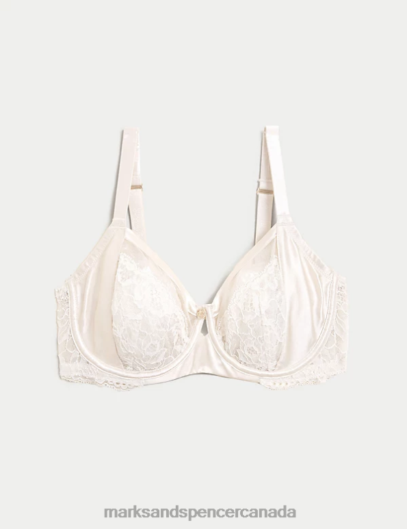 Marks and Spencer sale - Unisex Pale Opaline Clothing Marks & Spencer Silk & Lace Minimiser Bra 20VTD4544