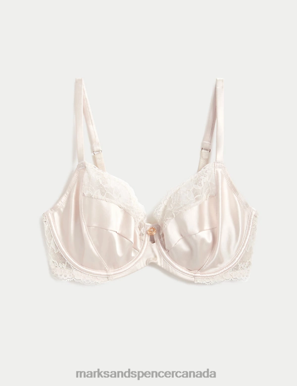 Unisex Pale Opaline Clothing Marks & Spencer Silk & Lace Wired Balcony Bra 20VTD3802 - Marks and Spencer outlet