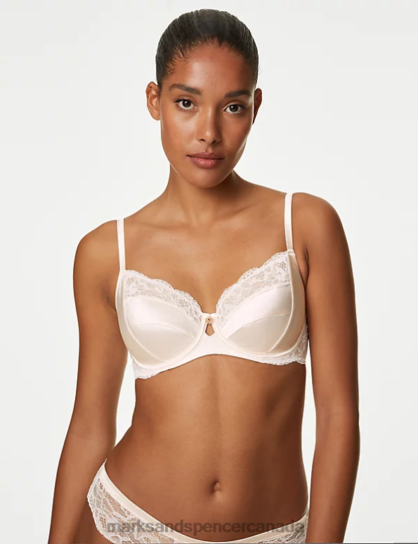 Unisex Pale Opaline Clothing Marks & Spencer Silk & Lace Wired Balcony Bra 20VTD3802 - Marks and Spencer outlet
