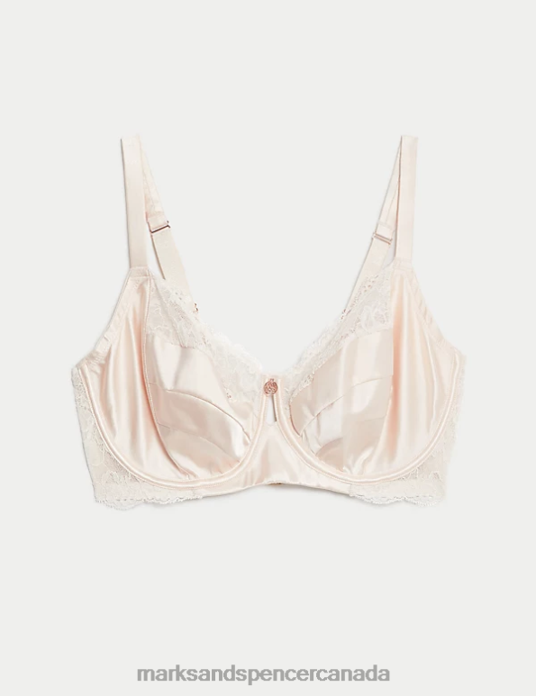 Unisex Pale Opaline Clothing Marks & Spencer Silk & Lace Wired Balcony Bra 20VTD3997 - Marks and Spencer outlet