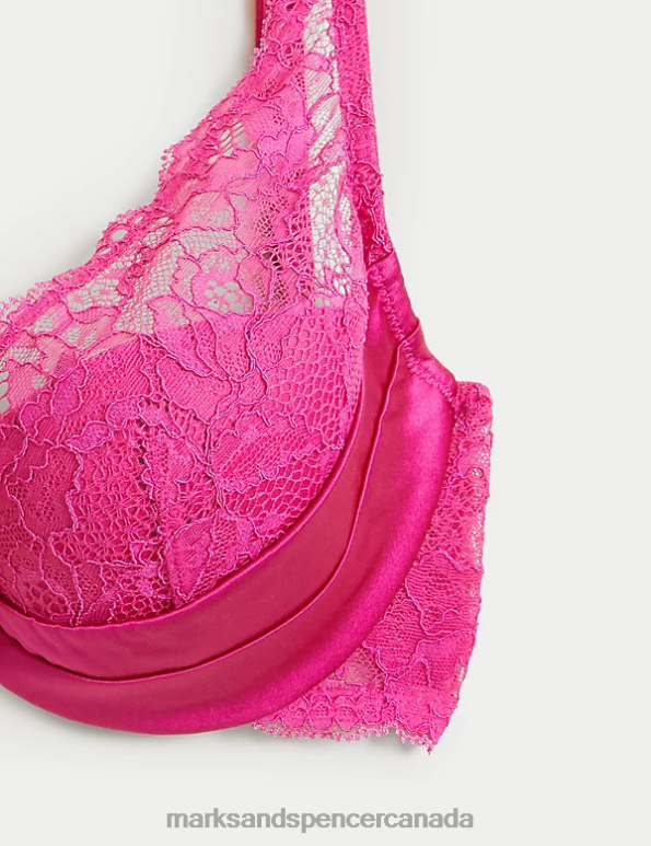 Marks and Spencer near me - Unisex Pink Clothing Marks & Spencer Lace Beau Wired Plunge Bra With Silk 20VTD3869