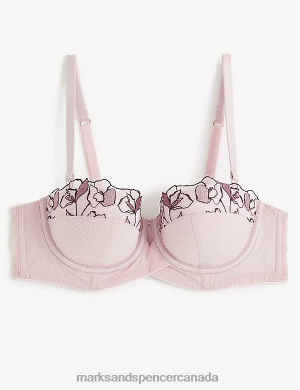 Marks and Spencer Canada - Unisex Powder Pink Clothing Marks & Spencer Iris Embroidery Wired Longline Balcony Bra 20VTD3983