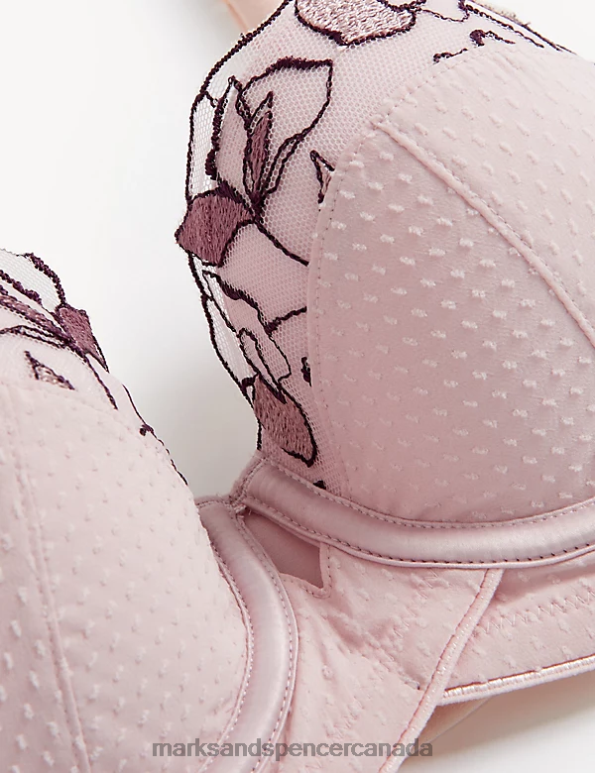 Marks and Spencer Canada - Unisex Powder Pink Clothing Marks & Spencer Iris Embroidery Wired Longline Balcony Bra 20VTD3983