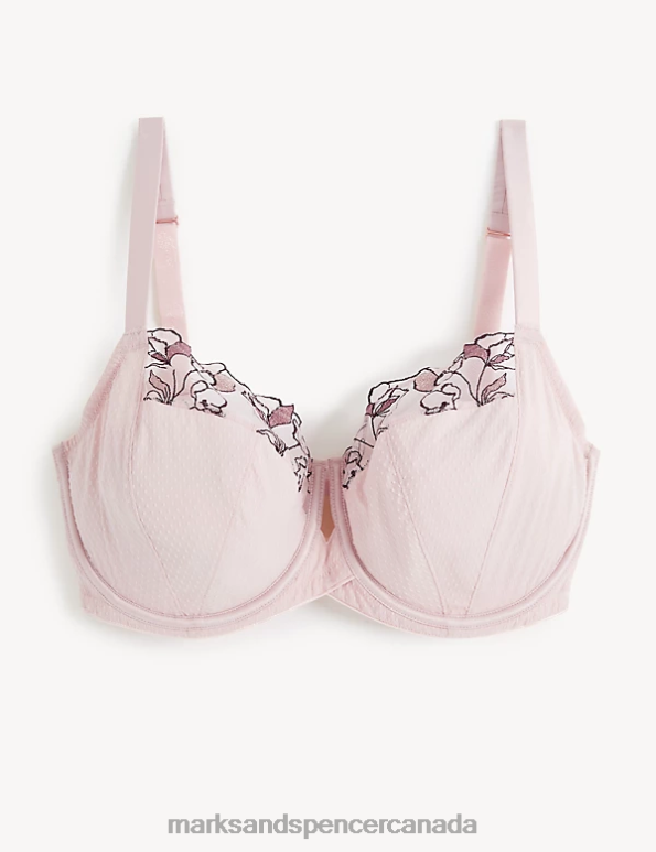 Marks and Spencer sale - Unisex Powder Pink Clothing Marks & Spencer Iris Embroidery Wired Minimiser Bra 20VTD4215