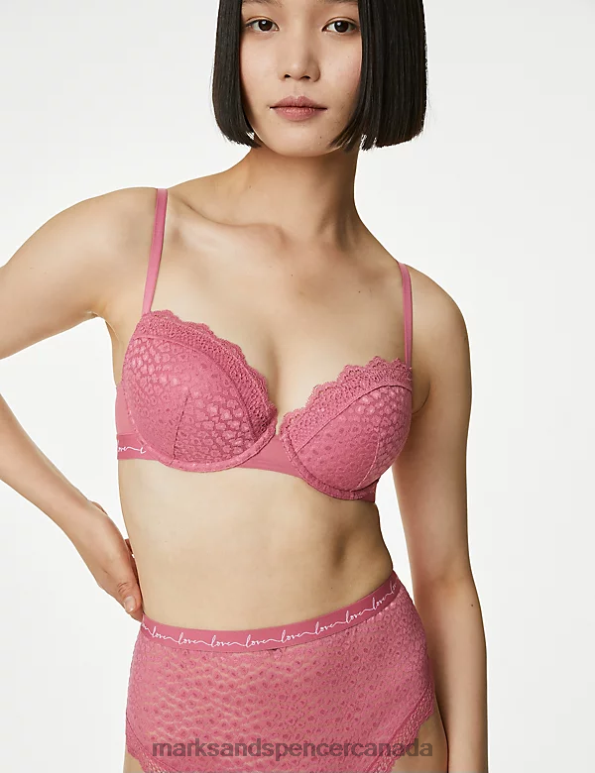 Unisex Raspberry Mix Clothing Marks & Spencer 3pk Lace & Mesh Wired Balcony Bras 20VTD4395 - Marks and Spencer outlet