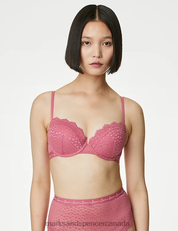 Unisex Raspberry Mix Clothing Marks & Spencer 3pk Lace & Mesh Wired Balcony Bras 20VTD4395 - Marks and Spencer outlet