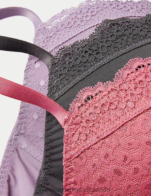 Unisex Raspberry Mix Clothing Marks & Spencer 3pk Lace & Mesh Wired Balcony Bras 20VTD4395 - Marks and Spencer outlet