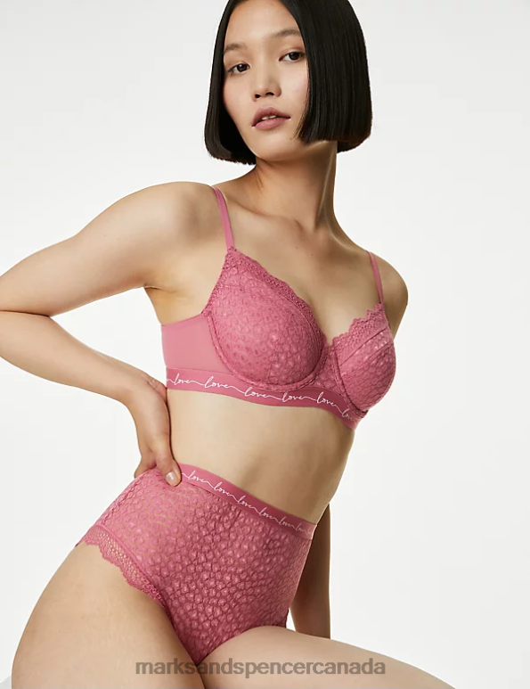 Marks and Spencer Canada - Unisex Raspberry Mix Clothing Marks & Spencer 3pk Lace & Mesh Wired Balcony Bras 20VTD4710