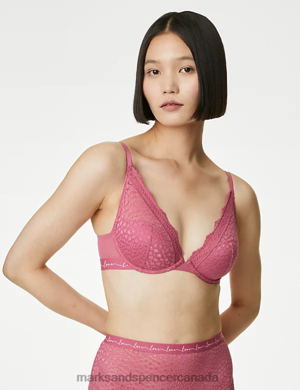 Unisex Raspberry Mix Clothing Marks & Spencer 3pk Lace Trim Wired Plunge Bras 20VTD4653 - Marks and Spencer Canada locations