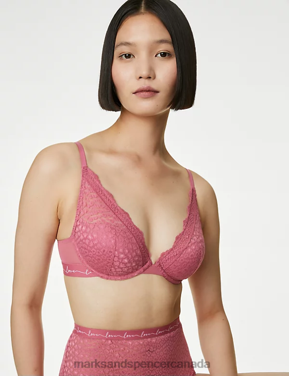 Unisex Raspberry Mix Clothing Marks & Spencer 3pk Lace Trim Wired Plunge Bras 20VTD4653 - Marks and Spencer Canada locations