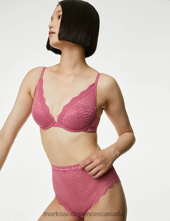 Unisex Raspberry Mix Clothing Marks & Spencer 3pk Lace Trim Wired Plunge Bras 20VTD4653 - Marks and Spencer Canada locations