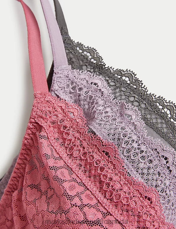 Unisex Raspberry Mix Clothing Marks & Spencer 3pk Lace Trim Wired Plunge Bras 20VTD4653 - Marks and Spencer Canada locations