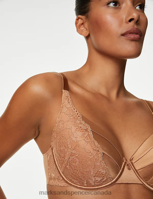 Marks and Spencer Canada - Unisex Rich Amber Clothing Marks & Spencer Lace Wired Full Cup Bra With Silk 20VTD4389
