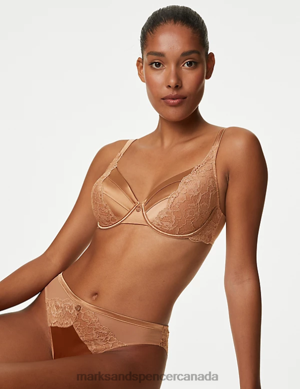 Marks and Spencer Canada - Unisex Rich Amber Clothing Marks & Spencer Lace Wired Full Cup Bra With Silk 20VTD4389