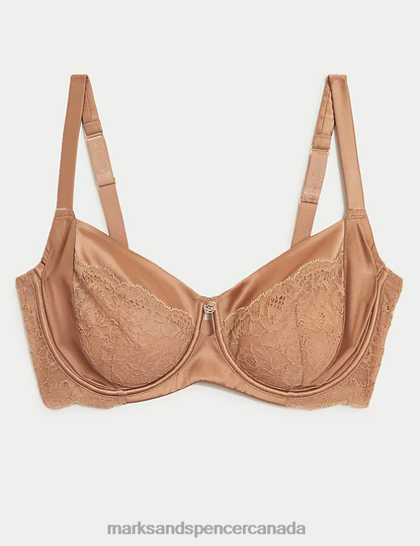 Marks and Spencer near me - Unisex Rich Amber Clothing Marks & Spencer Silk & Lace Wired Balcony Bra 20VTD4805