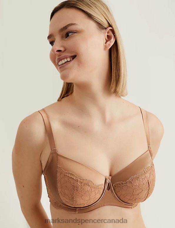 Marks and Spencer near me - Unisex Rich Amber Clothing Marks & Spencer Silk & Lace Wired Balcony Bra 20VTD4805