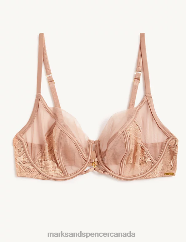 Marks and Spencer Canada - Unisex Soft Peach Clothing Marks & Spencer Lexington Lace & Mesh Wired Full Cup Bra 20VTD4320