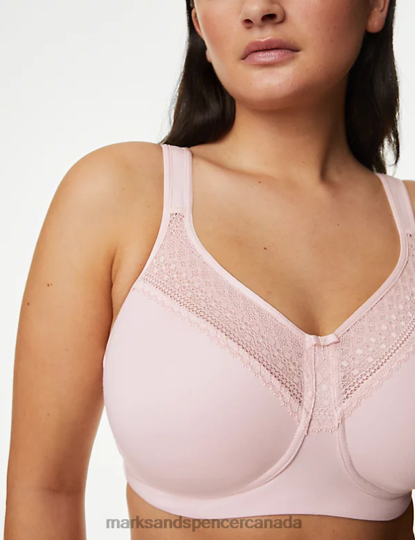 Marks and Spencer Canada - Unisex Soft Pink Clothing Marks & Spencer Cotton Blend & Lace Non Wired Total Support Bra 20VTD91