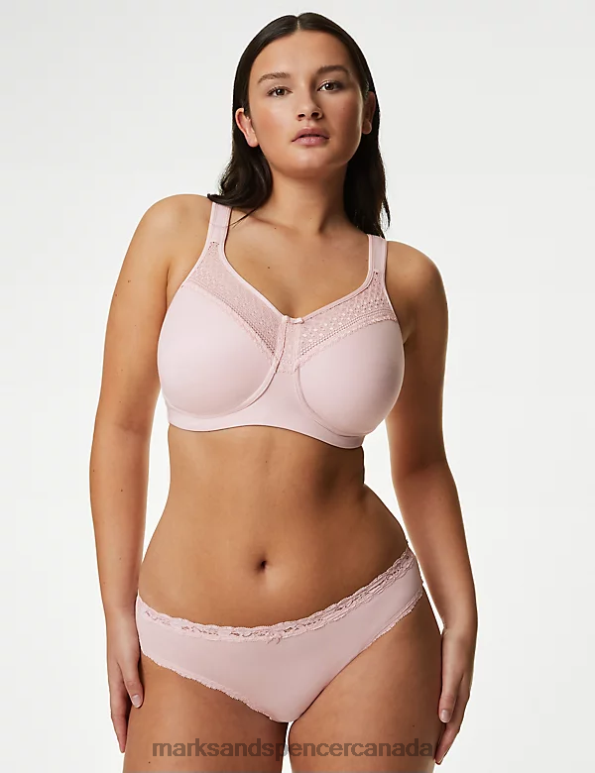 Marks and Spencer Canada - Unisex Soft Pink Clothing Marks & Spencer Cotton Blend & Lace Non Wired Total Support Bra 20VTD91
