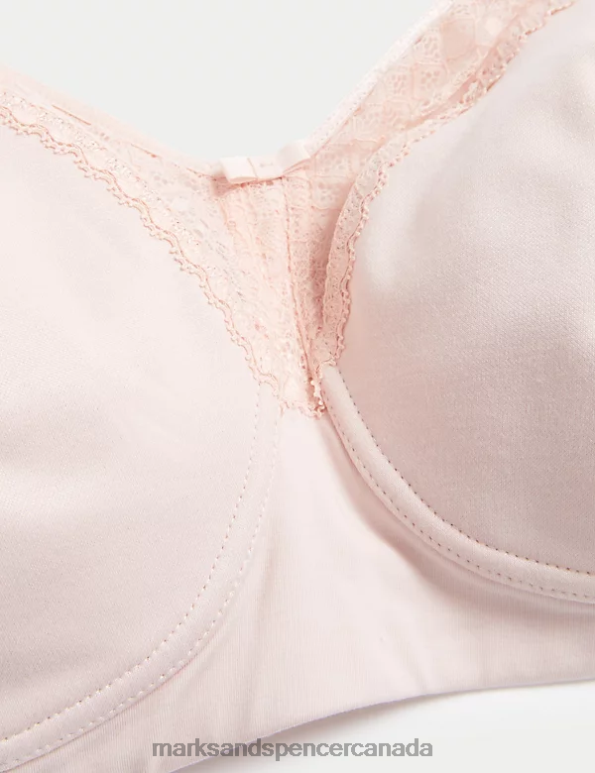 Marks and Spencer Canada - Unisex Soft Pink Clothing Marks & Spencer Cotton Blend & Lace Non Wired Total Support Bra 20VTD91