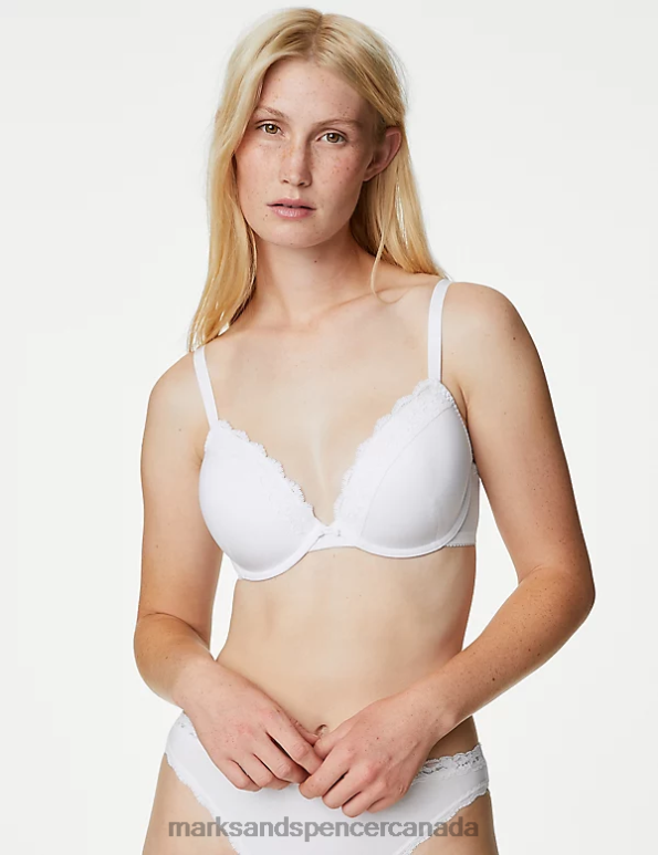 Unisex White Clothing Marks & Spencer Lace Padded Plunge Wired Bra 20VTD4127 - Marks and Spencer Canada locations