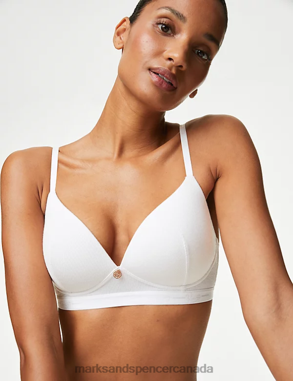 Marks and Spencer near me - Unisex White Clothing Marks & Spencer Ribbed Lounge Non-Wired Plunge Bra 20VTD4958