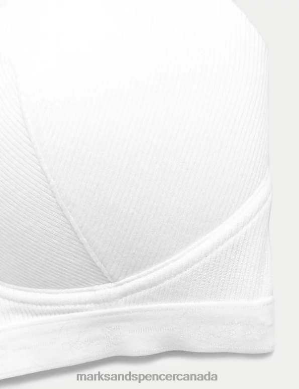 Marks and Spencer near me - Unisex White Clothing Marks & Spencer Ribbed Lounge Non-Wired Plunge Bra 20VTD4958