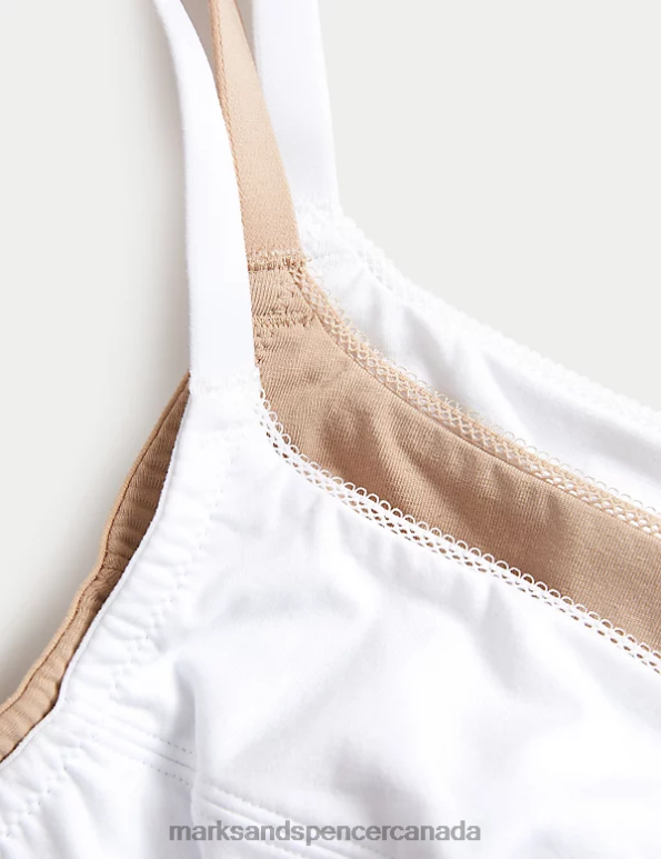 Unisex White Mix Clothing Marks & Spencer 3pk Cotton Non Wired Full Cup Bras 20VTD3681 - Marks and Spencer outlet