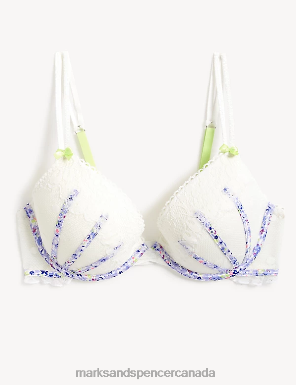 Marks and Spencer Canada - Unisex White Mix Clothing Marks & Spencer Linea Lace Wired Plunge Bra 20VTD4427